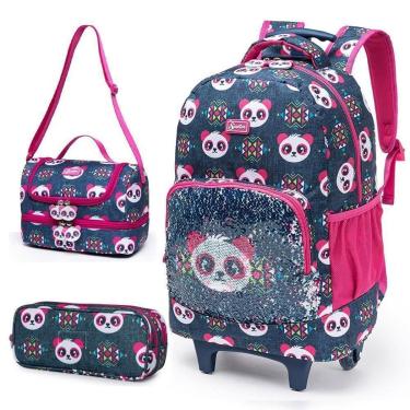 Imagem de Kit Mochila De Rodinha 19 Litros Infantil Lancheira Térmica Estojo Escolar Spector Reforçada-Feminino