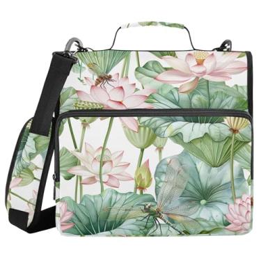 Imagem de xigua Pasta com zíper de flor de lótus com alça de ombro e alça para transporte fácil, fichário de 3 anéis de 3 cm para escola, painel de expansão e arquivo expansível