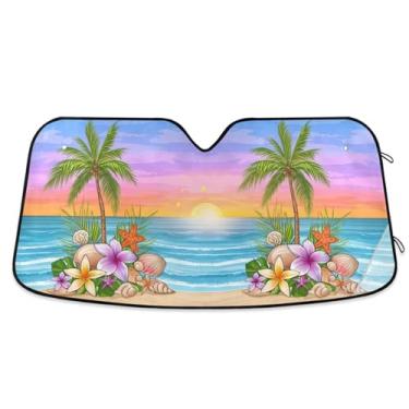 Imagem de Qilmy Para-brisa de carro, protetor de viseira dobrável para pôr do sol, praia, mantém fresco, bloqueia raios UV e acessórios para proteger carros, SUVs, caminhões-(L) 3144