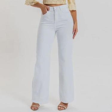 Imagem de Calça Wide Leg Feminina Moda Jeans Tendência Estação Europa Cor:Branco