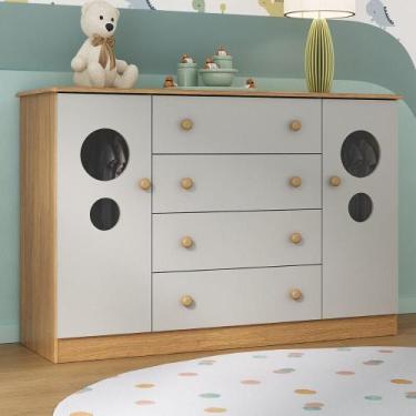 Imagem de Cômoda Infantil 125cm 2 Portas com Vidro e 4 Gavetas Pirulito Multimóv