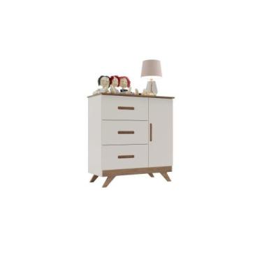 Imagem de Cômoda Fraldário Infantil 3 Gavetas 1 Porta Off White Carvalho Maya Ca