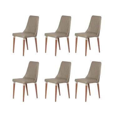 Imagem de Kit de 6 Cadeiras de Madeira Maciça Estofada Lara