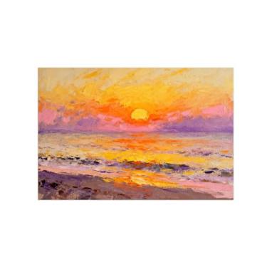Imagem de Arte de parede paisagem imagem em tela - praia mar pôr do sol - decoração moderna impressão de pintura para sala de estar quarto 40 x 60 cm 16 x 24 pol sem moldura