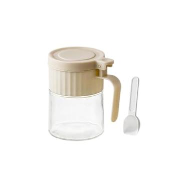 Imagem de Top Chef Porta Condimentos em Vidro, Transparente com Tampa Bege, 280ml, com Colher Dosadora, 11cm x 7,5cm, Hermético para Temperos e Especiarias