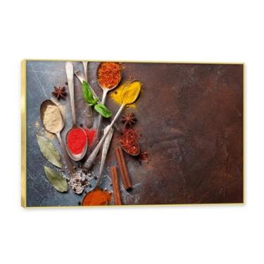 Imagem de NHLDZYH Moldura dourada. Tela decorativa cozinha, arte vintage especiarias coloridas, arte de parede quadros para sala de estar quarto cozinha. B59. 40x60cm