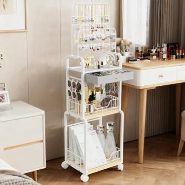 Imagem de giteo bedding Grande suporte organizador de joias com gaveta e 2 bandejas de armazenamento, suporte de colar de anel, organizadores de cuidados com a pele do chão, suporte de joias suspenso para