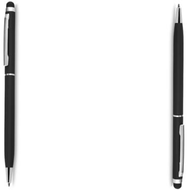 Imagem de Caneta Esferográfica de Metal com Touch, Corpo Emborrachado, Escrita Azul (Kit 2 Preto)