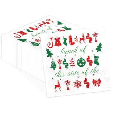 Imagem de 100 peças Jolliest Bunch of A-Holes Guardanapos de papel de Natal engraçados 3 camadas verde vermelho Natal descartáveis absorventes bebidas toalhas de mão guardanapos de decoupage de Natal para