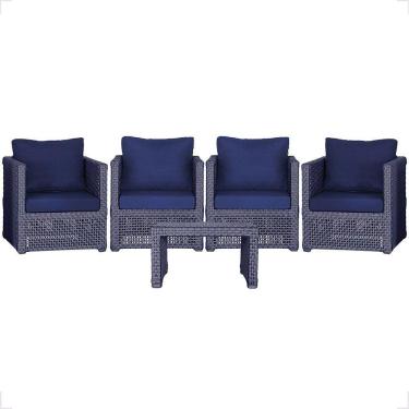 Imagem de Mesa E 4 Poltronas Madri Corda Náutica Estofado 10 Trama Azul