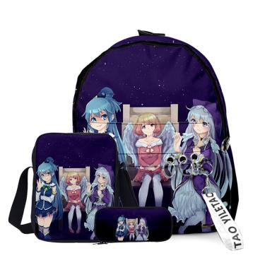 Imagem de Conjunto de mochilas escolares Flame Oxford com impressão 3D de 3 peças para crianças