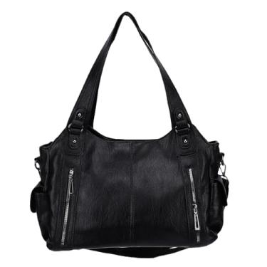 Imagem de SUNGOOYUE Bolsa Tote, Bolsa Mensageiro de Ombro Simples de Couro Pu Elegante de Grande Capacidade Com Alça Ajustável para Uso Diário Feminino (Preta)