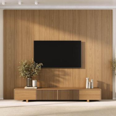Imagem de Rack com Painel para Tv até 86 Polegadas Ripado 280x230cm Aruá Cabecasa Madeiraoriginals Jatoba