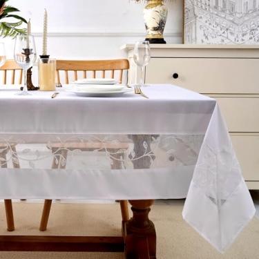 Imagem de youngseahome Toalha de mesa de tecido resistente com borda de renda bordada requintada - à prova d'água/resistente a vincos - para jantar, interior e exterior, casamento, férias, branca, quadrada 132