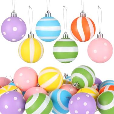 Imagem de Riceshoot 24 peças de enfeites de bola colorida de Páscoa de 6 cm de plástico para pendurar com listras para decoração de festa de Páscoa