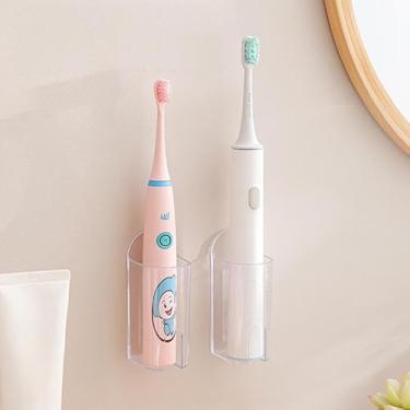 Imagem de 2 peças de suportes de escova de dentes elétrica, suporte de escova de dentes montado na parede para banheiro, autoadesivo, removível, organizador de escova de dentes que economiza espaço