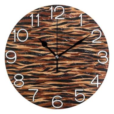 Imagem de GAIGEO Relógio de parede analógico decorativo relógio de cozinha rústico operado a bateria, decoração de sala de estar arte moderna camoflage listrado marrom, 25 cm, ponteiros pretos