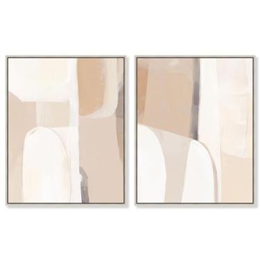 Imagem de Conjunto de 2 decoração de parede Boho com impressão em tela de luxo Blush & Gold da Art Remedy, moldura prata, 61 x 76 cm