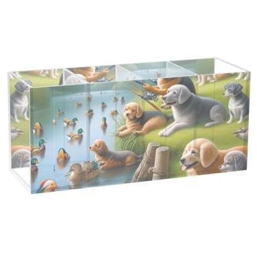 Imagem de TSENQUE Porta-canetas divertido e fofo para mesa, cães engraçados, pesca, arte, artesanato, copo de acrílico para suporte de canetas, 20 cm x 6,3 cm x 9 cm