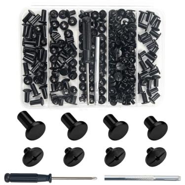 Imagem de 120 peças de rebites de couro para couro, rebites de cinto para artesanato em couro, kit de rebites de parafuso de couro para decorar bolsa, sapatos, bolsa, encadernação (preto-M4*6+8+10+12mm)