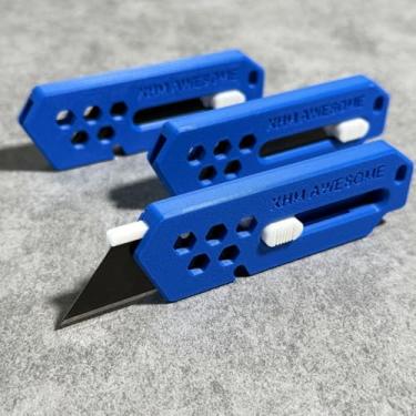 Imagem de XHM Awesome Faca de Ultilidade de Lâmina Retrátil de Corte de Caixa Pequena, para Obra de Arte, Corte de Papelão, Abertura de Embalagem/Letra, Uso Doméstico, Escritório e EDC, Pacote com 3 (AZUL)