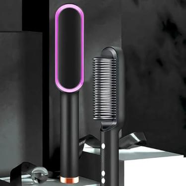 Imagem de Escova Alisadora Elétrica Bivolt com Controle de Temperatura 130°C a 200°C – Aquecimento Rápido PTC – Portátil e Segura para Viagem – Preta