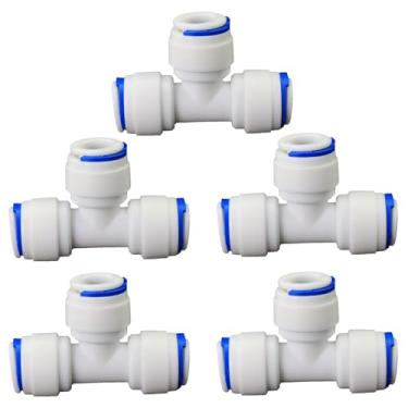 Imagem de T de pressão para conectar purificador de água, encaixe de tubo PE de 9,5 cm, compatível com filtragem de água RO, pré-purificador, geladeira, adaptador de plástico para cafeteira (5 peças)