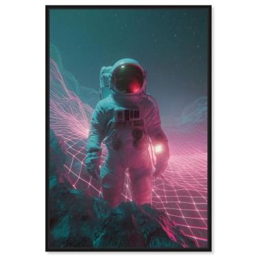 Imagem de Arte de parede de astronauta com impressão em tela Rosy Zenith por Art Remedy, moldura preta, 50 x 76 cm