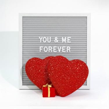 Imagem de Shlinnuo Estatueta decorativa de coração duplo estátua romântica brilhante com mini caixa de presente perfeita para o dia dos namorados, aniversário ou presente de casamento para ela 15,5 cm de