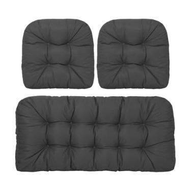 Imagem de BAHULA Almofadas de vime para cadeira de exterior, almofadas de sofá impermeáveis para móveis de pátio, almofadas de assento de móveis de vime de pátio, uma poltrona e duas almofadas em forma de U