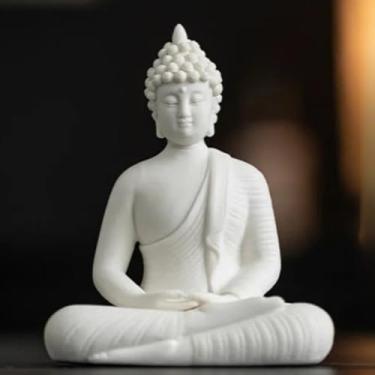 Imagem de FENNYYAR Estátua de Buda Tathagata de porcelana branca, escultura de templo budista, 11 cm, ornamento de incenso para varanda de sala de estar