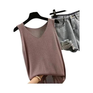 Imagem de Blusa Feminina de Malha Sem Mangas com Gola V - Top para Verão, Um tam