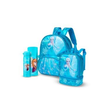 Imagem de Kit Mochila Frozen Garrafa Lancheira Escola Disney Infantil Espaçosa