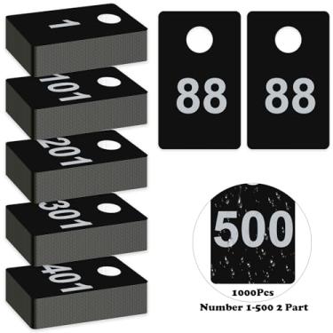 Imagem de 1000 peças de etiquetas de plástico para cheques de casaco de 2 partes de bilhetes de cheque 3,8 x 6,3 cm, cartões com números de 1 a 500 com orifícios, etiquetas reutilizáveis de quarto, bilhete de