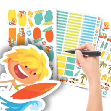 Imagem de Etiqueta Escolar Menino com TAG + Caneta (Surf Praia, Kit de Etiquetas)