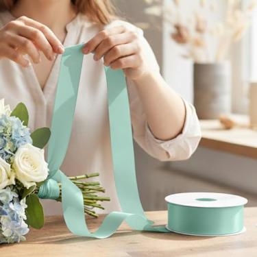 Imagem de Fita de cetim dupla face 1 x 178 cm fita de poliéster sólido dupla face para embrulho de festa, laços de cabelo, tranças de cabelo, decoração de bolo de casamento artesanato (verde)