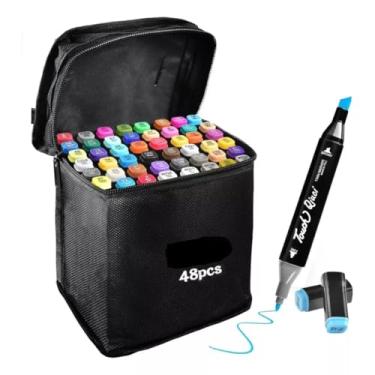 Imagem de 40 Cores Caneta Marcadora de Cabeça Dupla Oleoso Pintura Artística Para Estudantes Material Escolar - Kit Estojo Canetinhas