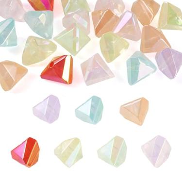 Imagem de 20 peças de contas de acrílico para fabricação de joias, contas espaçadoras geométricas iridescentes facetadas para pulseira faça você mesmo, colar, brincos, chaveiro, 13,5 x 21 x 18 mm, orifício: 2,5