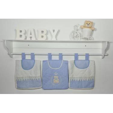 Imagem de Porta Fraldas De Varão Porta Treco 3 Peças Urso Tedy Príncipe Azul Beb