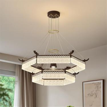 Imagem de OUFULA Luminária Ppendente Moderna em Formato de Anel Retro Criatividade Sala de Estar Restaurante Quarto Villa Hotel Café Bar Casa de Chá Escadas Candelabro (G D60 + 80CM 2 anéis)