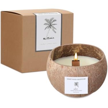 Imagem de Nuanchu 6 velas perfumadas de lavanda com pavio de madeira com cascas de coco tropicais feitas com cascas de coco vazadas reais cera de soja natural para mulheres, presentes de aniversário, casamento