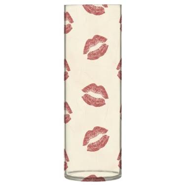 Imagem de CEBUGI Vaso de flores com lábios vermelhos 10 x 30 cm, vaso cilíndrico para flores, vaso transparente inquebrável para decoração de casa de festa de casamento