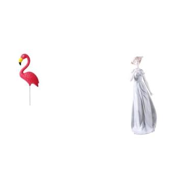 Imagem de Whtkoph Escultura de Jardim com Flamingo E Estátua de Uma Dama, Figura de Nórdica para Uma Decoração de Casa Charmosa E Moderna.