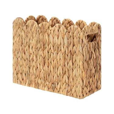 Imagem de StorageWorks Suporte de revista tecido à mão, cesta de vime para banheiro, suporte de revista de vime de vime com borda de pétala, jacinto de água natural, 1 pacote