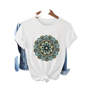 Imagem de Camiseta Floral Mandala Verde Escuro Para Mulheres Com Detalhes Dourad