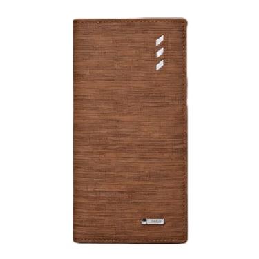 Imagem de Carteira masculina, fina, longa, aberta, de couro ultrafino, com proteção segura e vários compartimentos para cartão de crédito, design minimalista (bege)