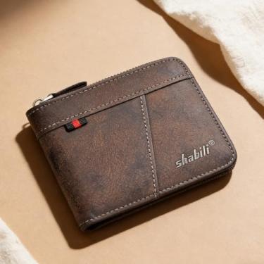 Imagem de Carteira masculina de microfibra confortável marrom escuro marrom escuro com fecho magnético, estampa xadrez microfibra