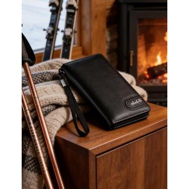 Imagem de Carteira masculina vintage estilo europeu, carteira longa de couro encerado com zíper único com grande capacidade e bolso para telefone, clutch retrô multifuncional para estilo distintivo (preto)