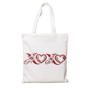 Imagem de Sacola de lona – Bolsa reutilizável para compras e mercearia, design floral elegante de dia dos namorados em branco, livro de estética minimalista e bolsa de praia, presente doce para ela