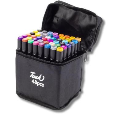 Imagem de Kit Estojo De 48 Canetas Marcadoras Coloridas Ponta Dupla - Touch
